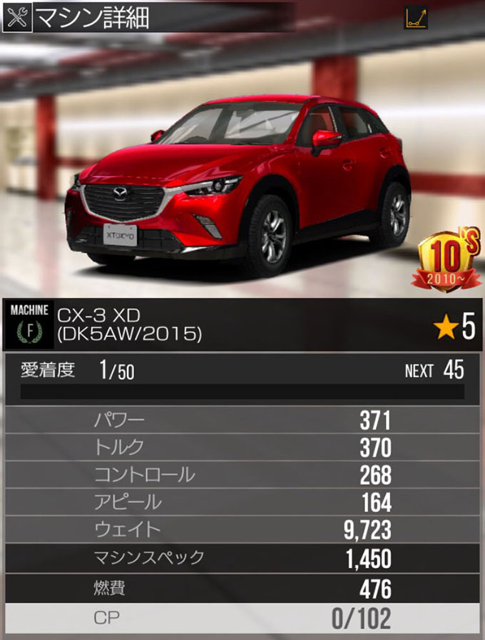 首都高バトル XTREME（エクストリーム）チケットガチャ更新で★5 CX-3ゲットしたぜ！